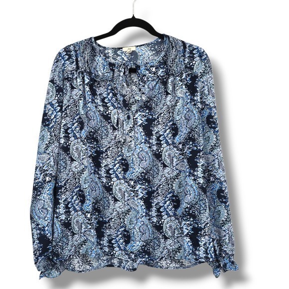 Joie Tops - Joie Blouse Floral Print Tie V Neck Long Puff Sleeve Top Ruffle Blue XS